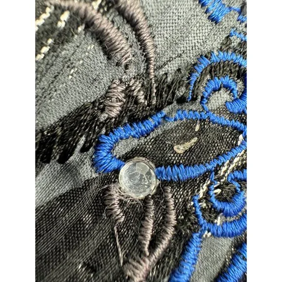 VTG Men Shirt Y2K Semi Sheer Metallic Embroidered Cross 3/4 Sleeve Bling Goth XL - Picture 7 of 8